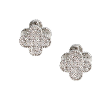 Black Clover Silver Stud Earrings with Omega Back