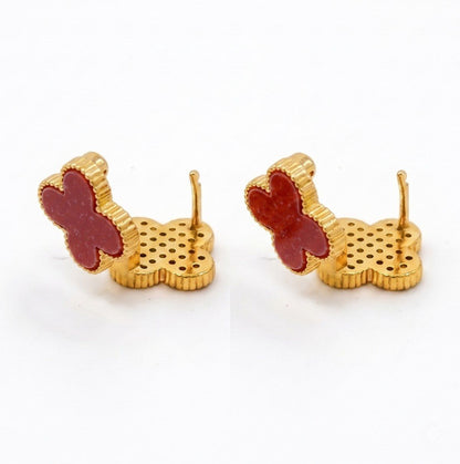 Red Clover Crystal Stud Earrings with Omega Back