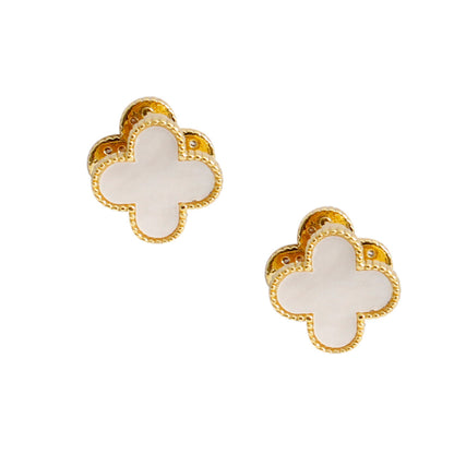 White Clover Crystal Stud Earrings with Omega Back