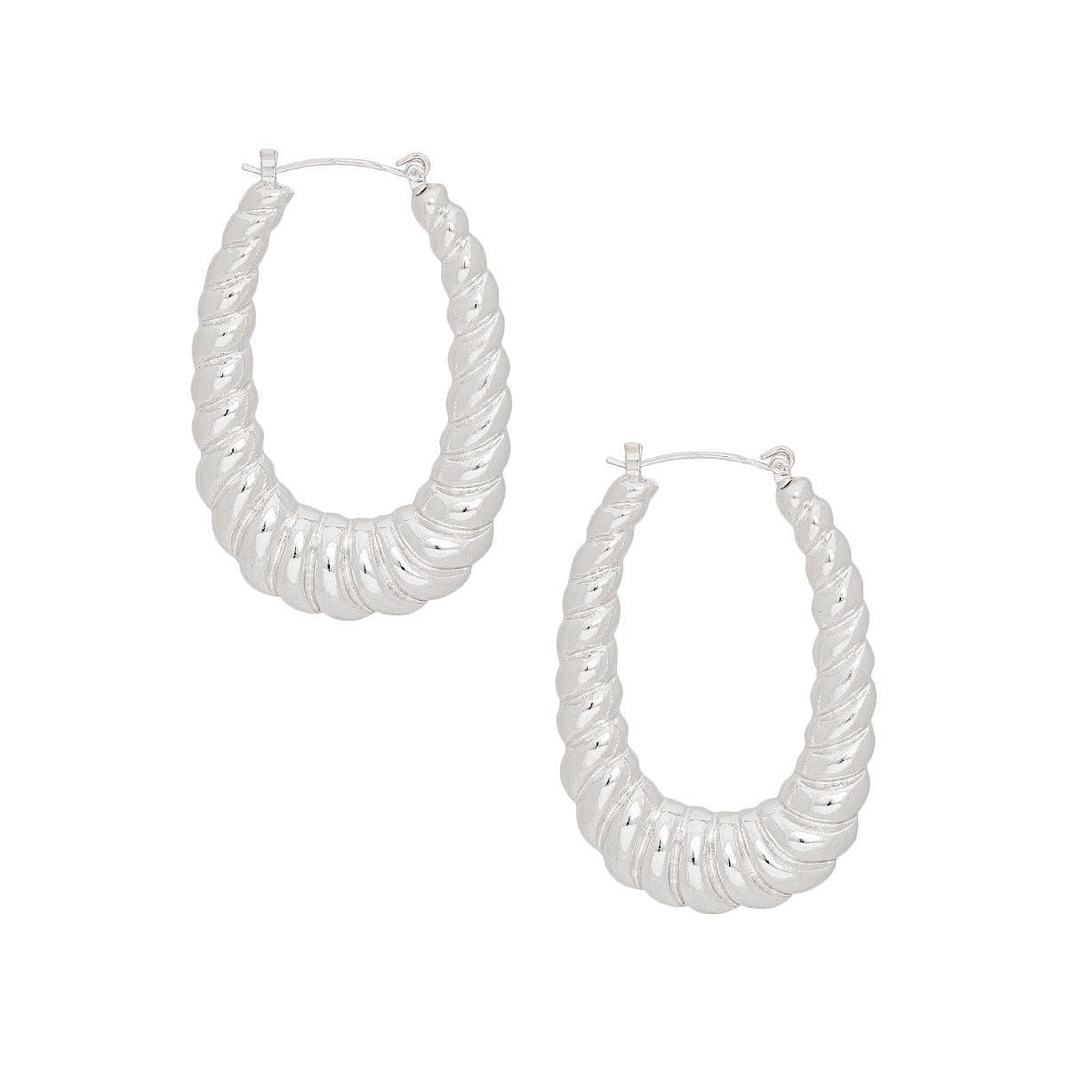 Hoops Twisted Silver Metal Oval Earrings for Women