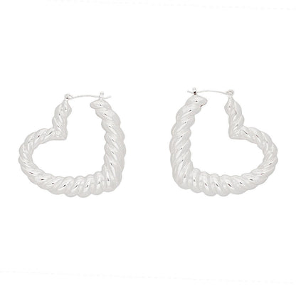 Hoops Twisted Silver Metal Heart Earrings Women