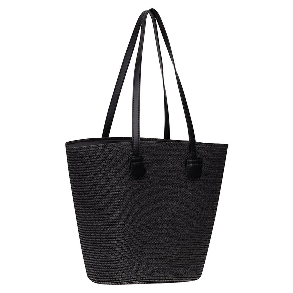 Eklips Black Straw Beach Bag for Summer Travel