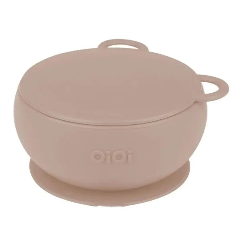 Oioi Silicone Suction Bowl with Lid in Bubble Beige