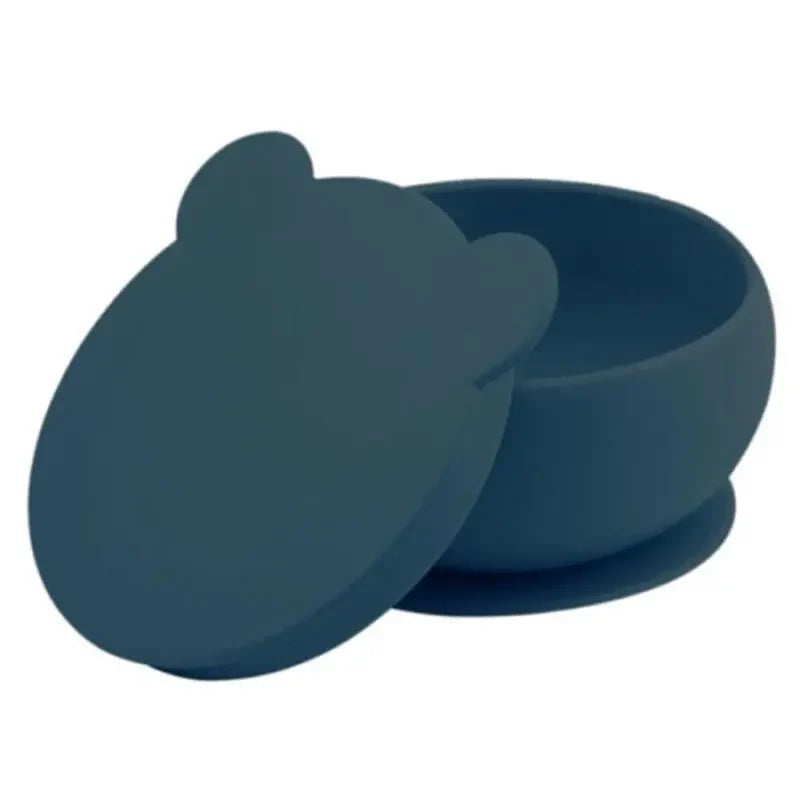 Oioi Silicone Suction Bowl with Lid in Deep Blue 1 pc