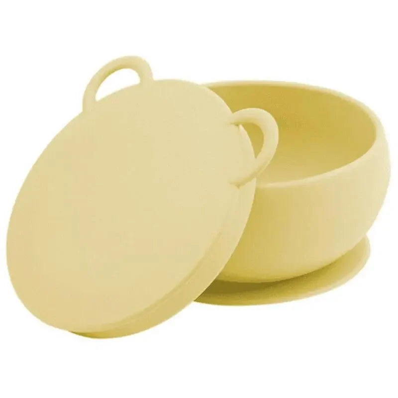 OiOi Silicone Suction Bowl with Lid in Mellow Yellow