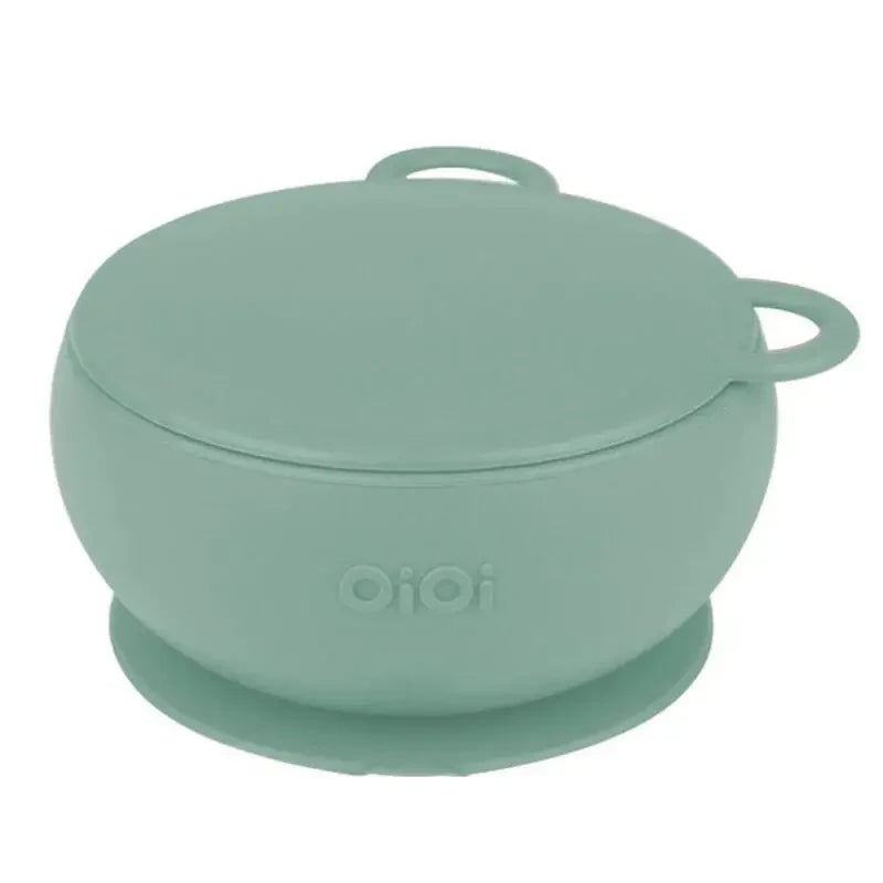 OiOi Silicone Suction Bowl with Lid in River Green