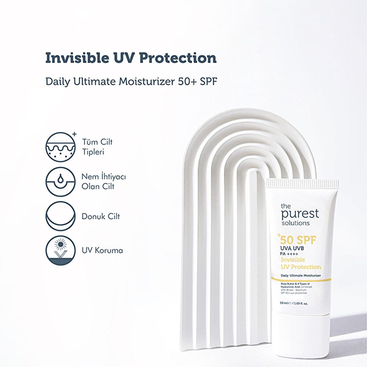 The Purest Solutions UV Protective Moisturizer SPF 50+ - Non-Greasy, Hydrating Sunscreen for Daily Use with Hyaluronic Acid &amp; Shea Butter