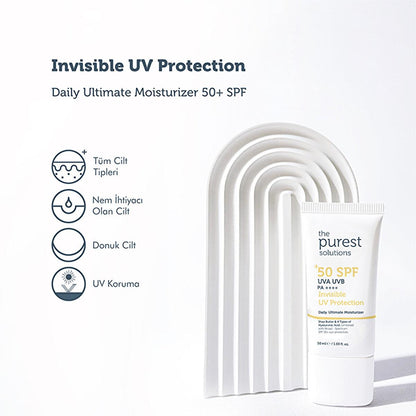 The Purest Solutions UV Protective Moisturizer SPF 50+ - Non-Greasy, Hydrating Sunscreen for Daily Use with Hyaluronic Acid &amp; Shea Butter