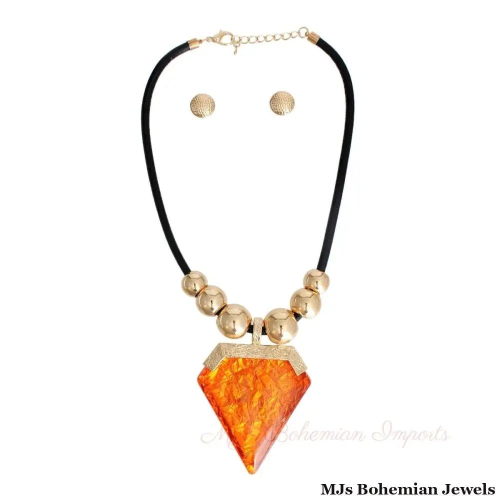 Orange Diamond Shaped Pendant Set