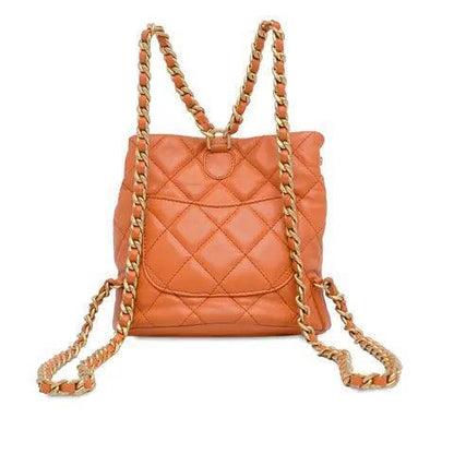 Chanel  Tweed Quilted Small CC Chain Bucket Backpack Orange