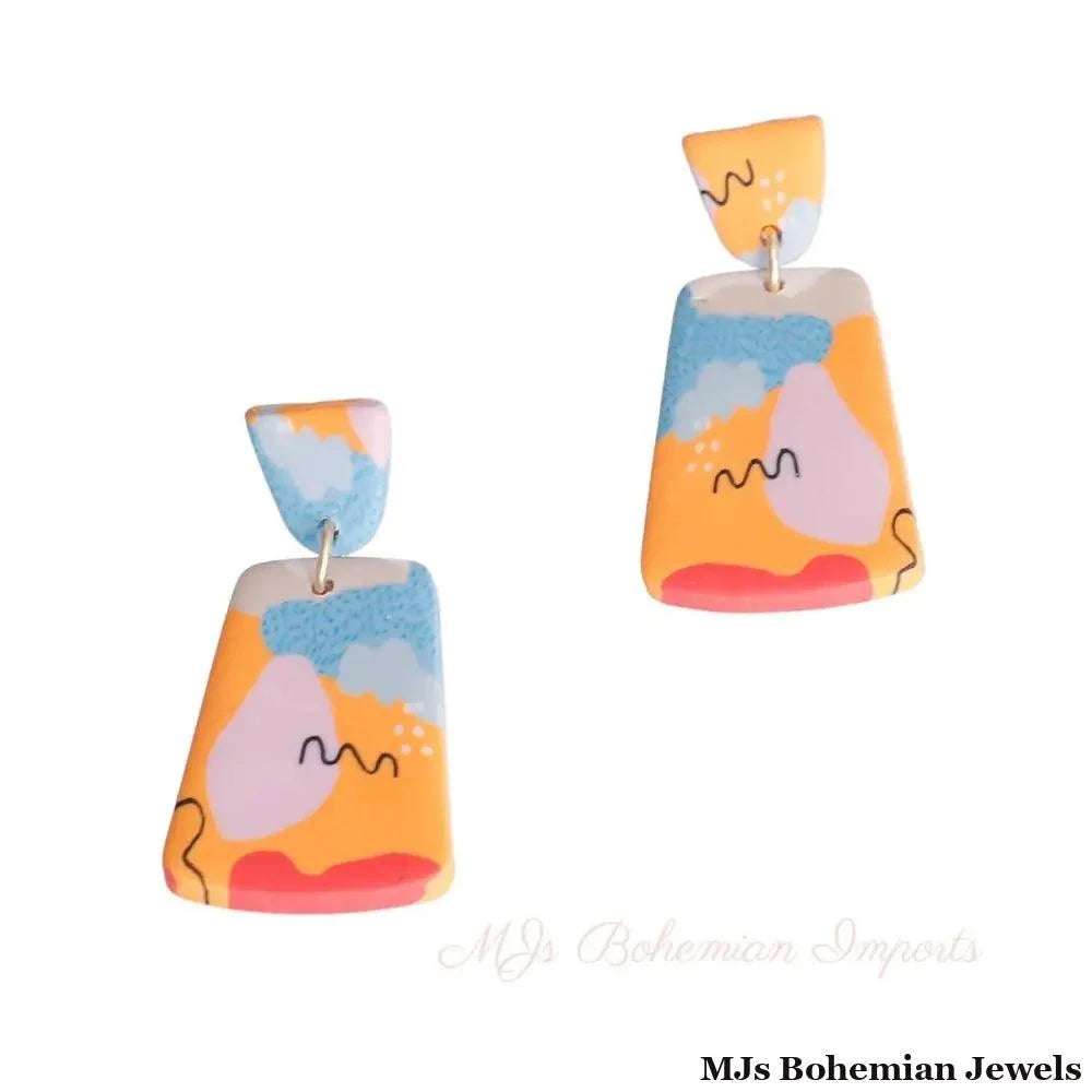Orangle Marbled Clay Trapezoid Earrings