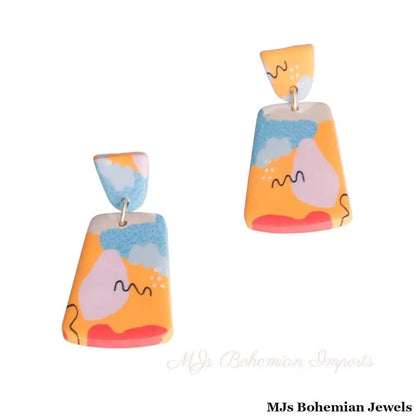 Orangle Marbled Clay Trapezoid Earrings