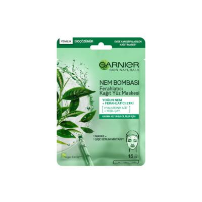 Garnier Hydrating Face Mask with Hyaluronic Acid &amp; Green Tea - Refreshing Sheet Mask for Combination &amp; Oily Skin