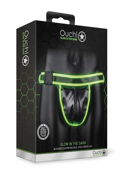 Ouch! Glow in the Dark Bonded Leather Buckle Jock Strap Fetish Wear