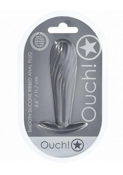 Ouch! Smooth Silicone Ribbed Anal Plug – Gun Metal