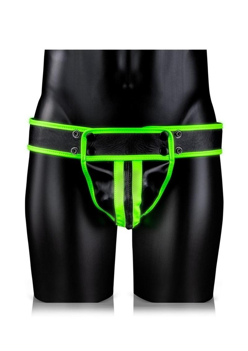 Ouch! Glow in the Dark Bonded Leather Striped Jock Strap