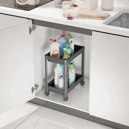 Decobella 2-Tier Wheeled Storage Cart - Kitchen &amp; Bathroom Organizer, Durable Plastic, Easy Assembly