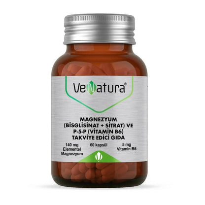 Venatura Magnesium (Bisglycinate &amp; Citrate) and Vitamin B6 Supplement - 60 Capsules for Muscle Function and Energy