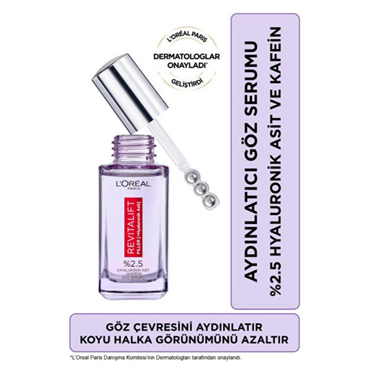 Loreal Paris Revitalift Filler: Hyaluronic Acid + Caffeine Eye Serum - Reduce Dark Circles, Wrinkles, &amp; Puffiness for Brighter Eyes