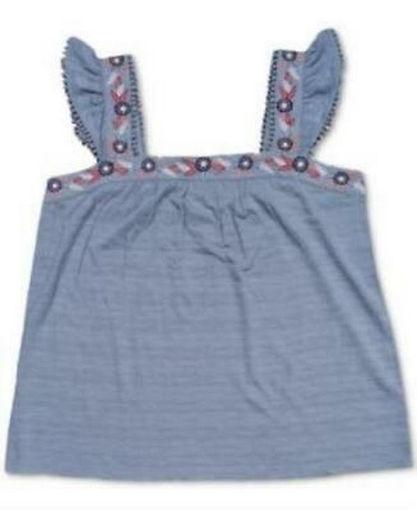 Style &amp; Co Pointelle Linear Jacquard Embroidered-Strap Top