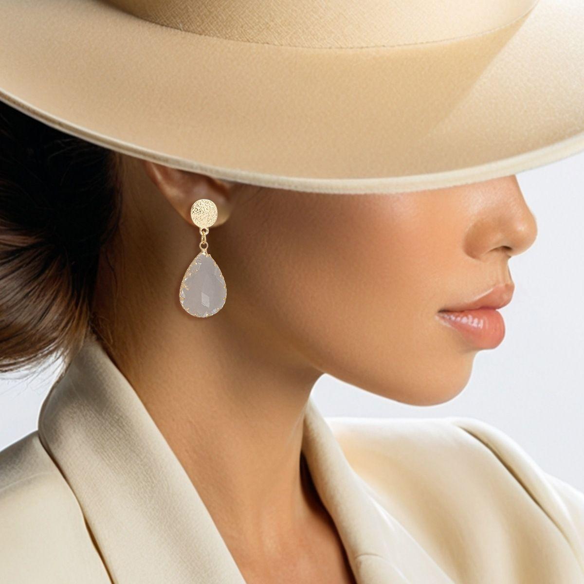 Teardrop Scratched Gold Clear Glass Drop Earrings