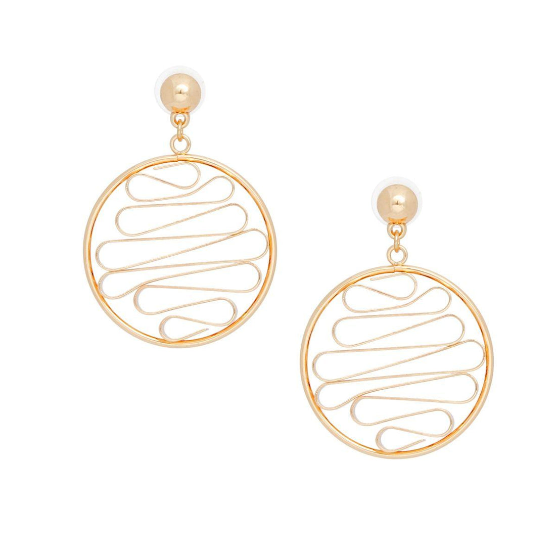 Drop Round Gold Metal Stacked Ribbon Earrings