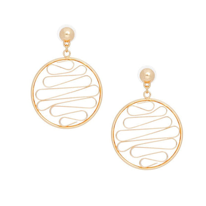Drop Round Gold Metal Stacked Ribbon Earrings