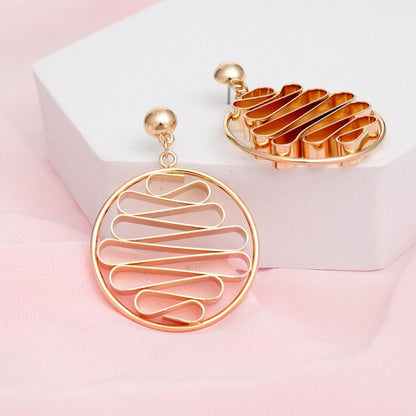 Drop Round Gold Metal Stacked Ribbon Earrings