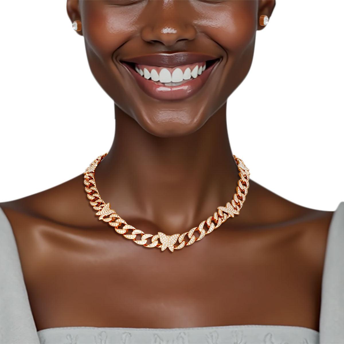 Chain Feminine Flair Iced Gold Butterfly Necklace