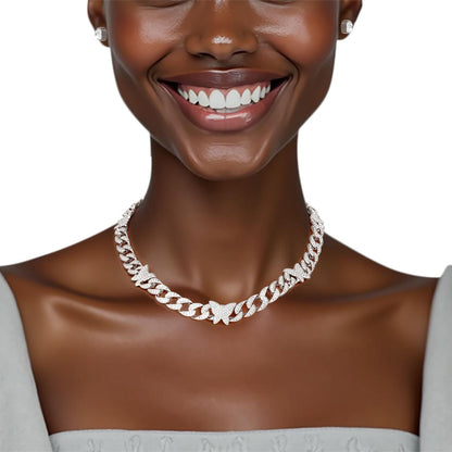 Chain Feminine Flair Iced Silver Butterfly Necklace