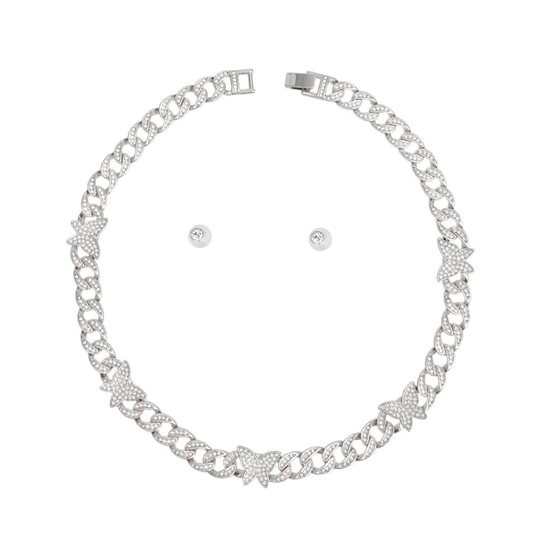 Chain Feminine Flair Iced Silver Butterfly Necklace