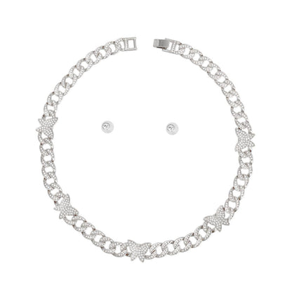 Chain Feminine Flair Iced Silver Butterfly Necklace