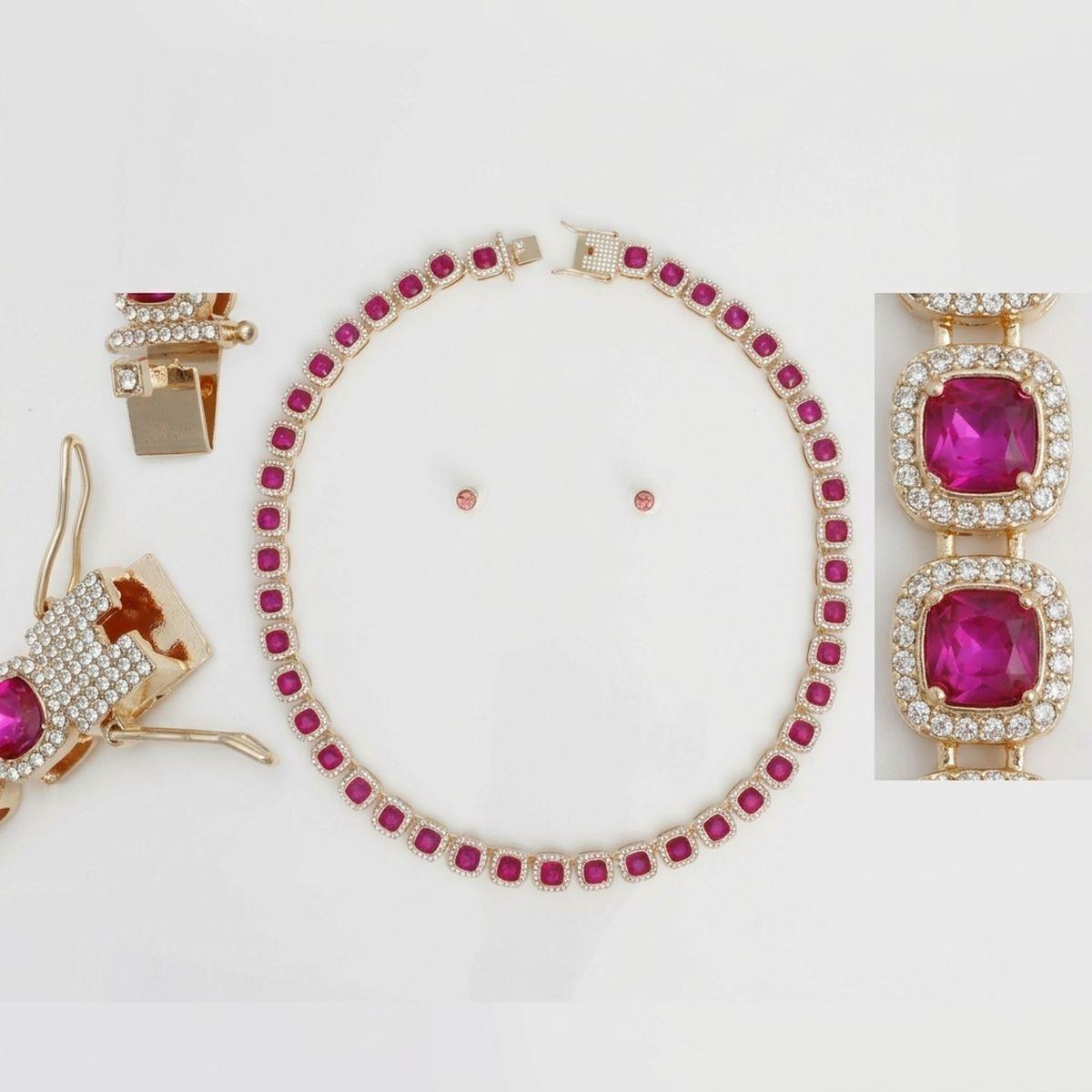 Tennis Pink Cushion Cut Crystal Halo Luxe Necklace