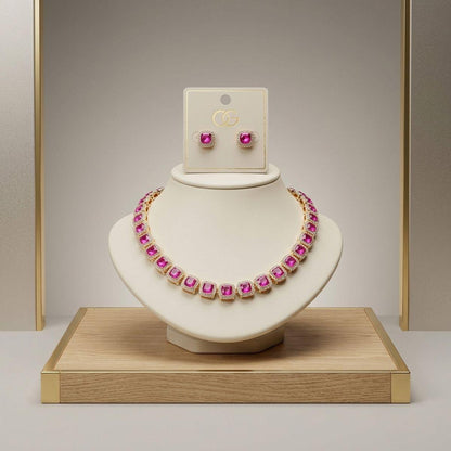 Tennis Pink Cushion Cut Crystal Halo Luxe Necklace