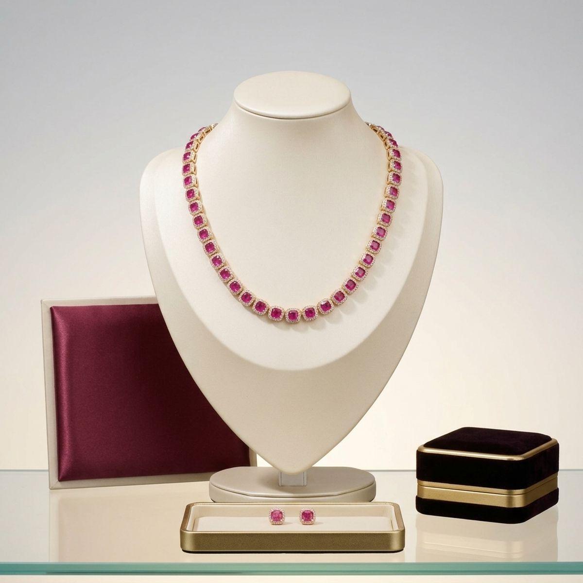 Tennis Pink Cushion Cut Crystal Halo Luxe Necklace