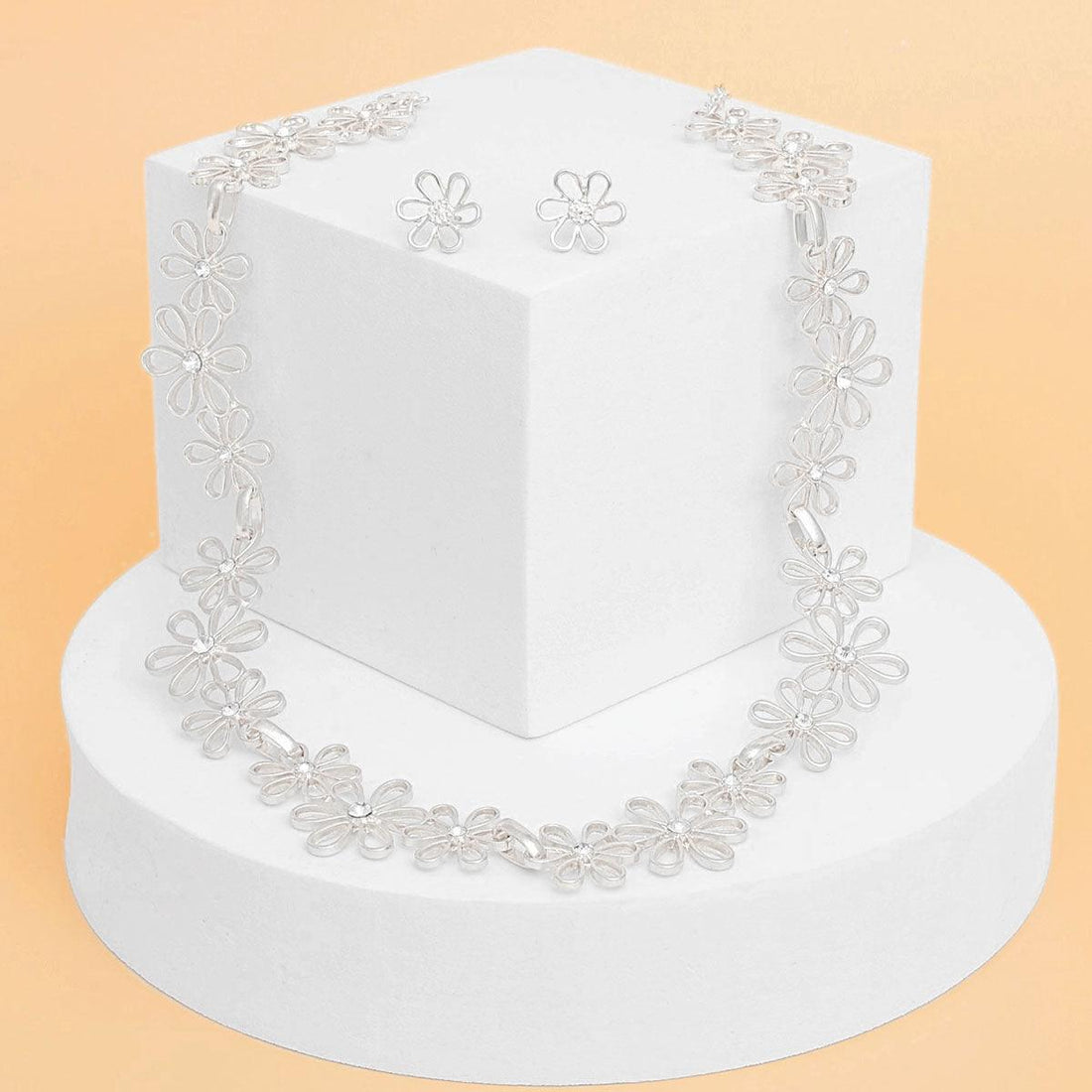 Chain Necklace Flower Linked Silver Set for Women