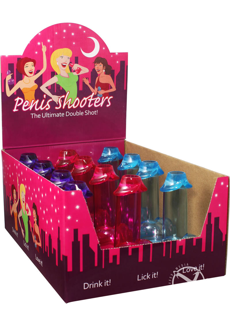 Penis Shooters Double Shot Glasses Assorted Colors 12 Per Pack
