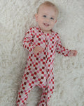 Pink Checkered Zipper Footie