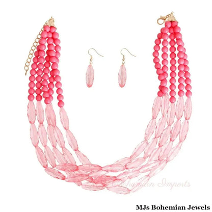 Pink Glass Bead 5 Strand Set