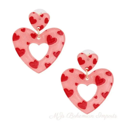 Pink Red Glitter Heart Earrings
