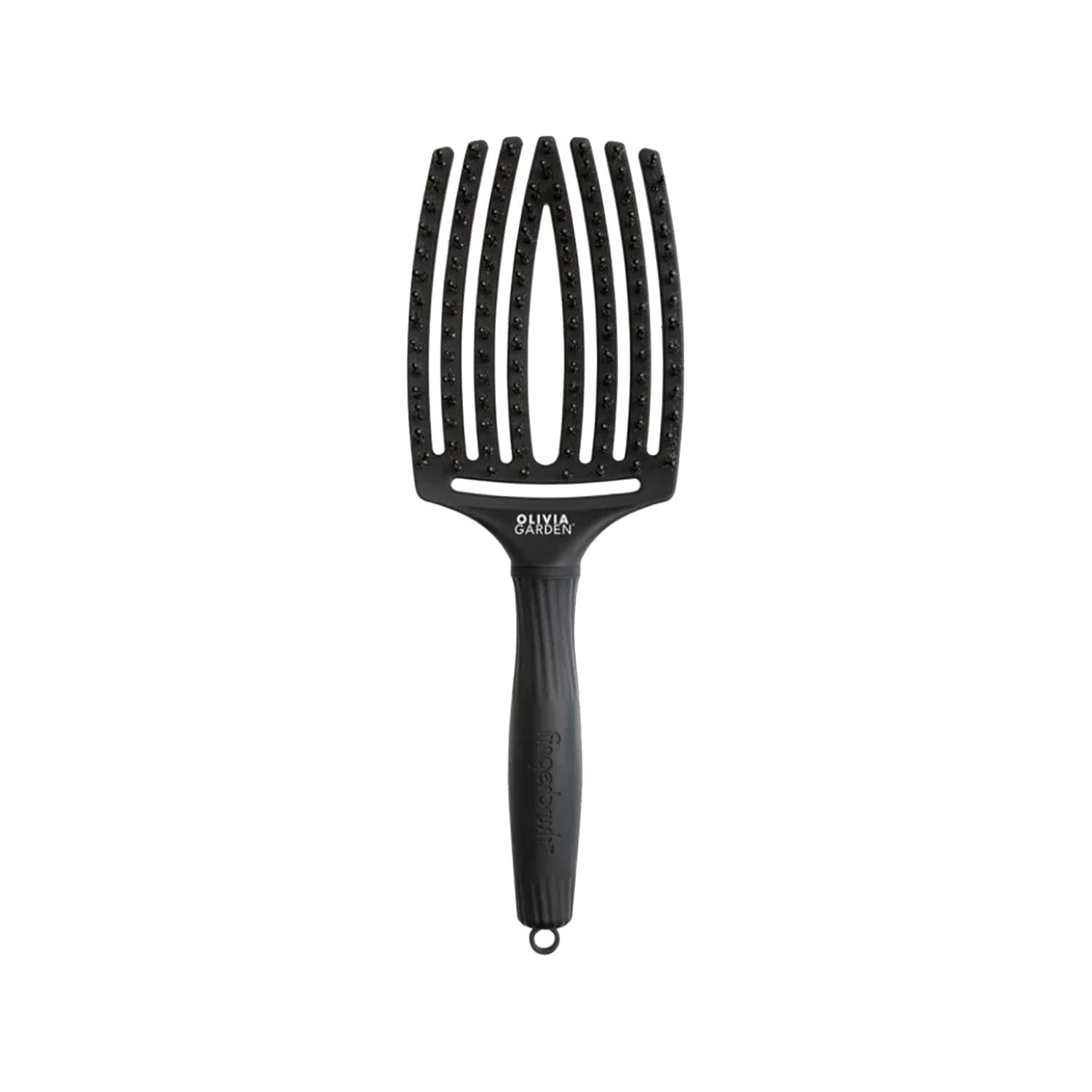 Olivia Garden Fingerbrush Care Iconic Boar Nylon Full Black L - Gentle &amp; Effective Oral Care for Sensitive Teeth &amp; Gums
