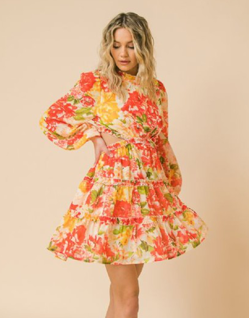 Printed Woven Cut Out Mini Dress