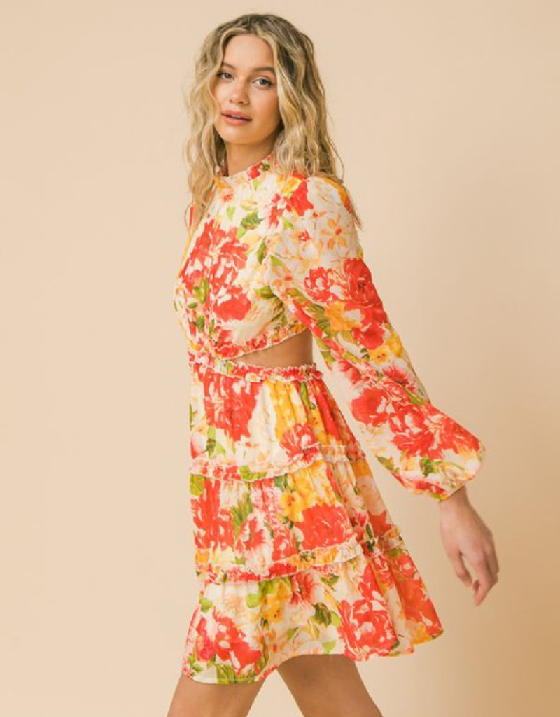 Printed Woven Cut Out Mini Dress