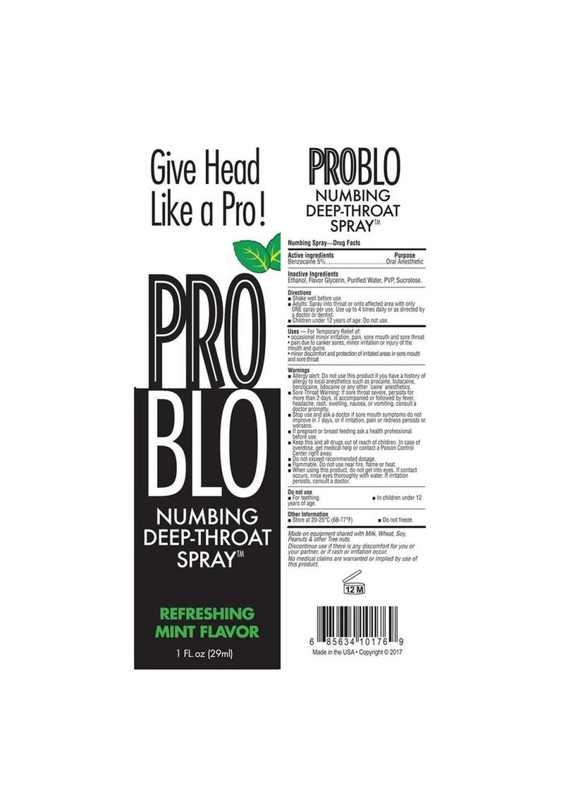 ProBlo Numbing Deep-Throat Spray 1oz Refreshing Mint Flavor