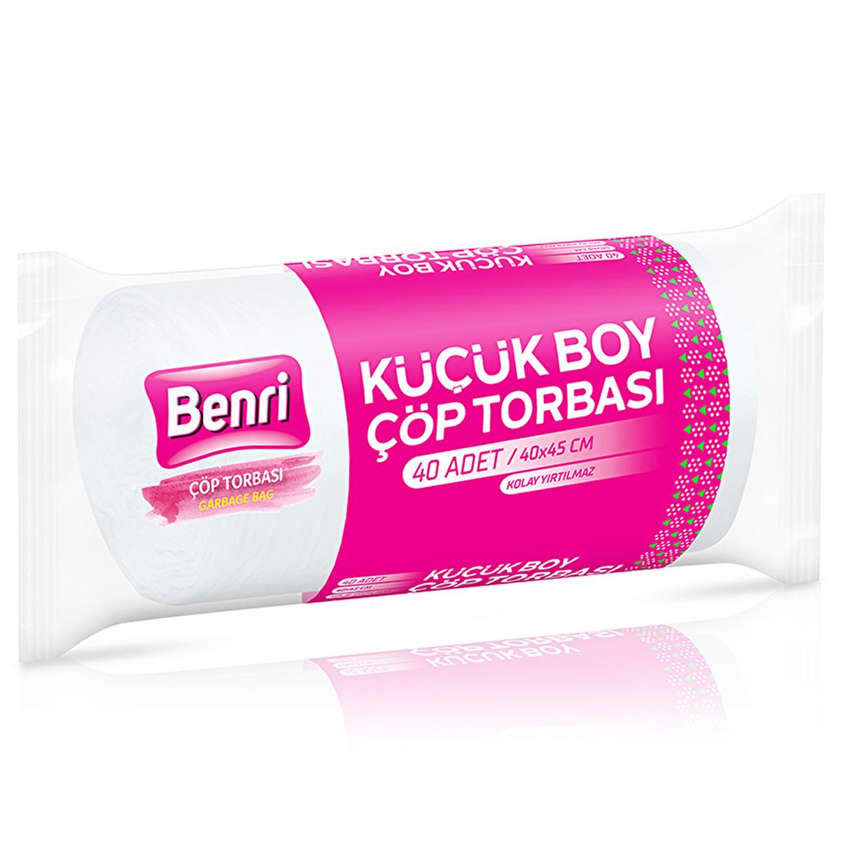 Benri Small Trash Bags - Pack of 40, Durable &amp; Hygienic for Bathroom &amp; Kitchen Use