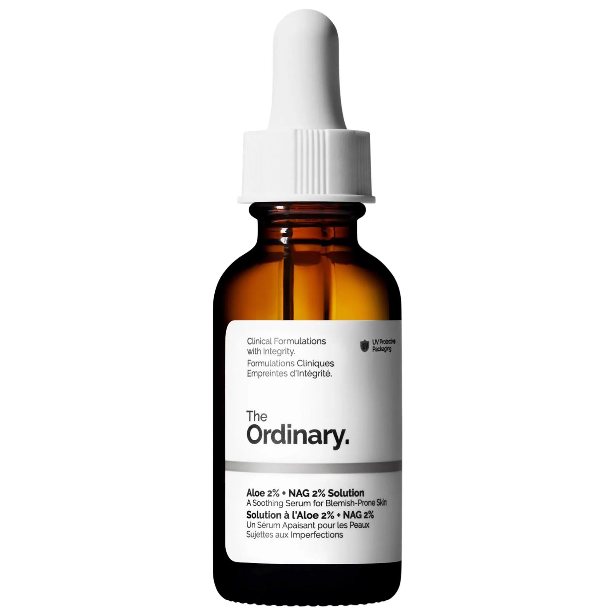 The Ordinary Aloe 2% + NAG 2% Solution - Vegan Skincare Serum for Post-Acne Marks &amp; Uneven Skin Tone