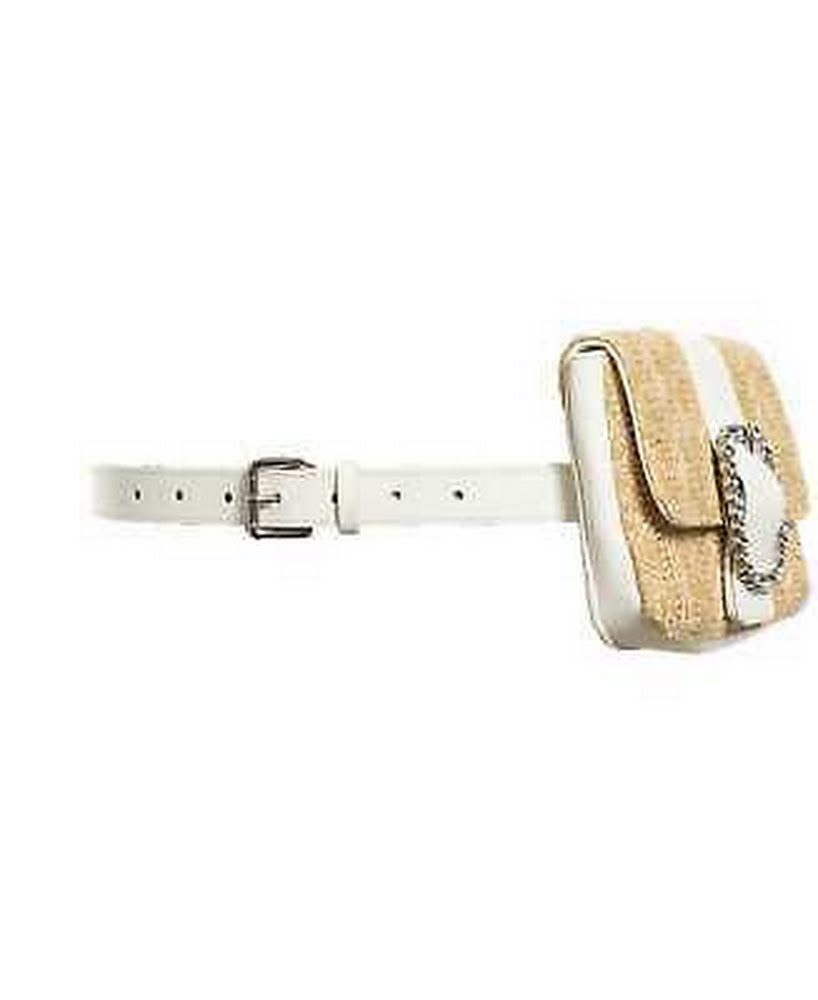 INC International Concepts Straw Belt Bag, Medium/White &amp; Navy