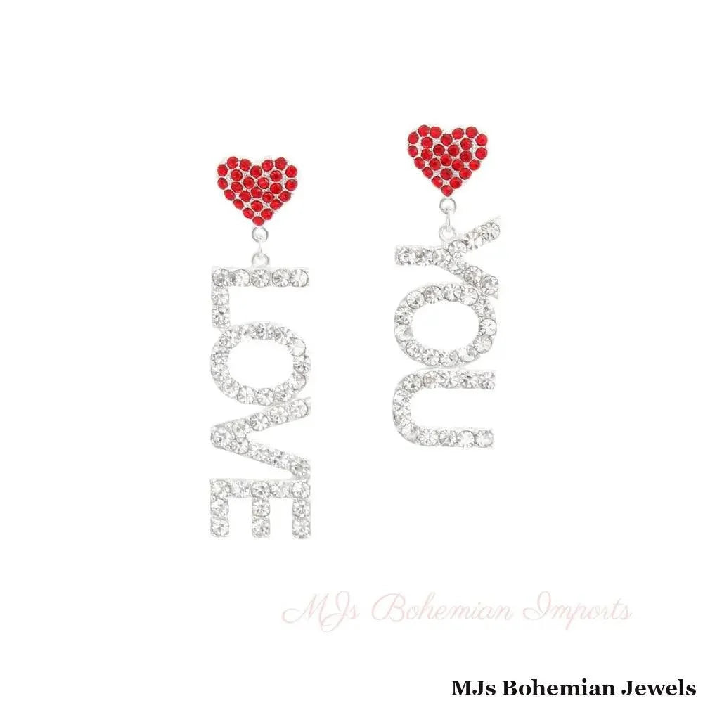 Red Silver LOVE YOU Earrings