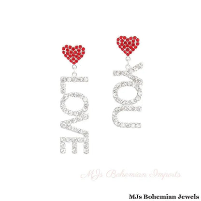 Red Silver LOVE YOU Earrings