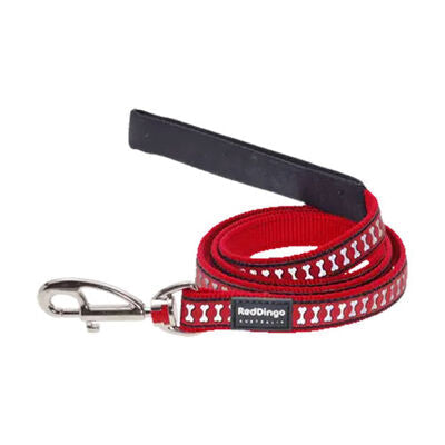 Reddingo Reflective Bone Pattern Red Dog Leash Small 15mm x 1.2m